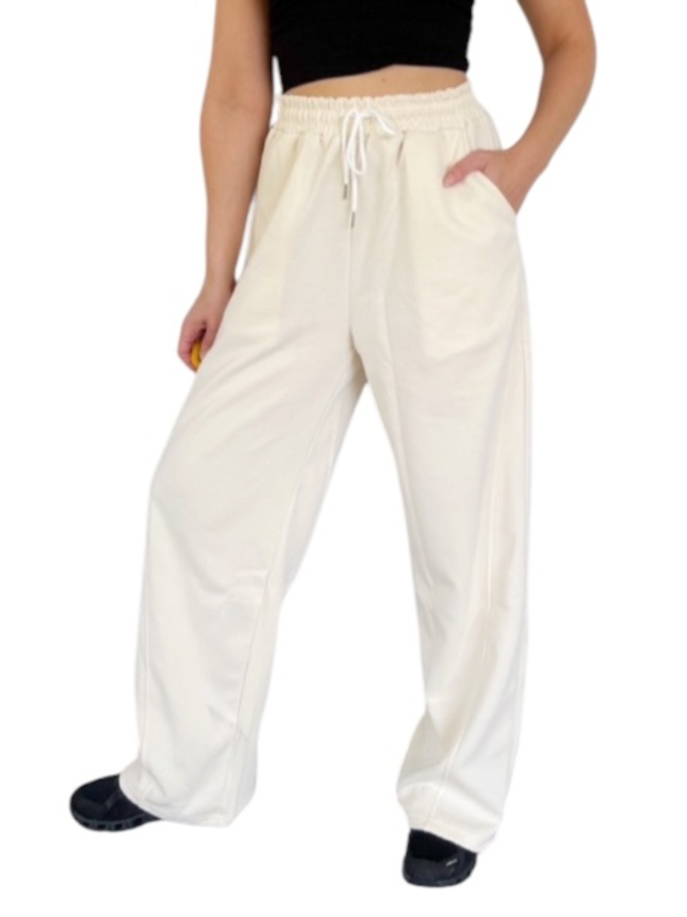 Cream white high rise wide leg drawstring waist pocket sweatpants size small